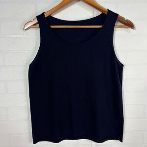 Eileen Fisher Womens Top size Petite Medium Navy Blue Silk Cashere blend